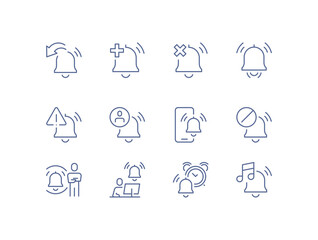 Notification icon set, alarm clock, calendar reminder, message alert, phone ring, delivery notification, time reminder, reminder bell, schedule alert, linear vector illustration.