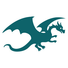 Fototapeta premium Flying Dragon Silhouette: Fantasy Creature, Mythological Beast, and Power Symbol, vector illustration of a cartoon dragon