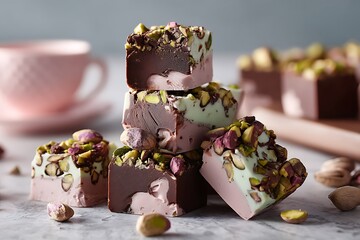 Pistachio fudge dessert recipe captured in a clean kitchen with close-up food photography, focusing on sweet treats.