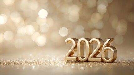 Happy New Year 2026. Golden numbers 2016 on a golden bokeh background