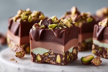 Pistachio fudge dessert recipe captured in a clean kitchen with close-up food photography, focusing on sweet treats.