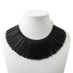 Black fringe statement necklace isolated on transparent background