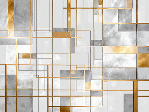 Abstract Geometric Background with Gold and Silver Metallic Lines