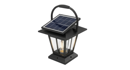 Solar lantern with a retro lightbulb isolated PNG with Transparent Background