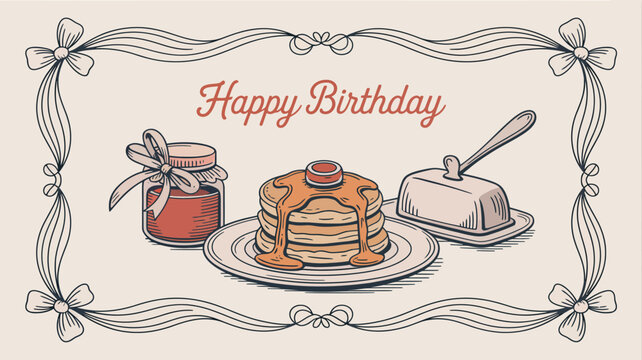 Celebrate a special birthday with delightful pancakes and sweet jam, perfect for a festive breakfast, a charming birthday card or social media announcement, creating joy and warm wishes