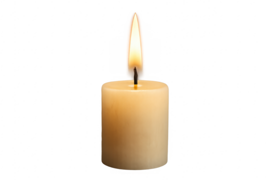 Burning wax candle illuminating with warm flame