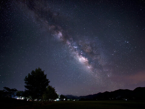 Milky Way Galaxy over Mountain Landscape with Camping Atmosphere AI Generated