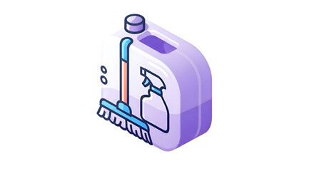 Cleaning supplies bottle with broom and spray bottle isolated on transparent background