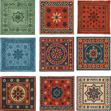 Collection of vector watercolor painted ajrahk patterns