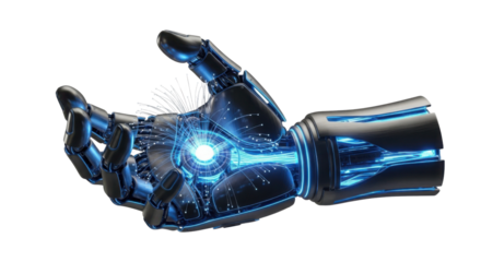 Robotic arm with illuminated technology concept isolated PNG with Transparent Background