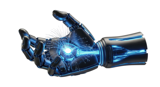 Robotic arm with illuminated technology concept isolated PNG with Transparent Background