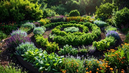 Colorful spiral garden bed