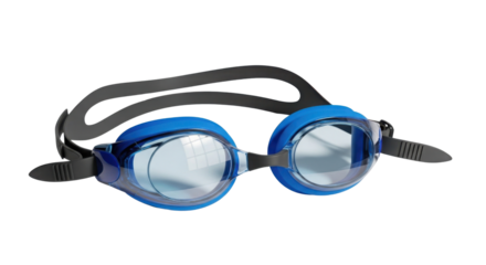 Blue swimming goggles for professional swimmer or recreational activity isolated PNG with Transparent Background