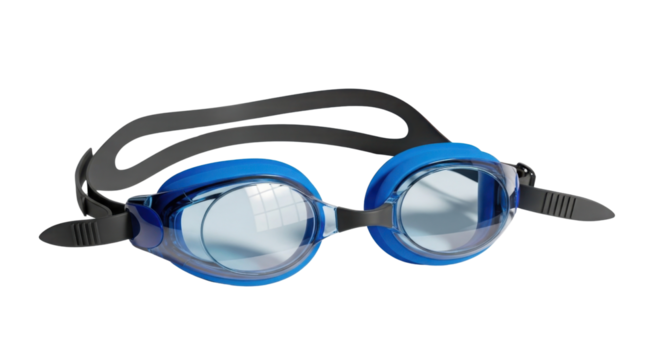 Blue swimming goggles for professional swimmer or recreational activity isolated PNG with Transparent Background