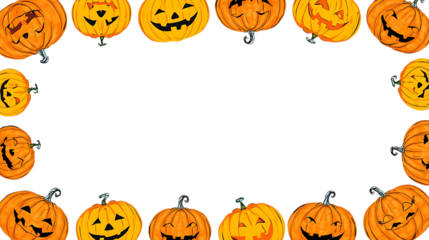 Halloween jack o lanterns border frame on black background festive spooky celebration