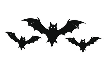 Fototapeta premium Three Black Bat Silhouettes on White Background for Halloween Decorations and Crafts