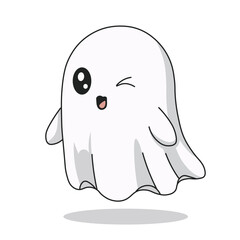 Adorable cartoon ghost with happy expression, ideal for spooky Halloween designs, party artwork, stickers, and seasonal clipart