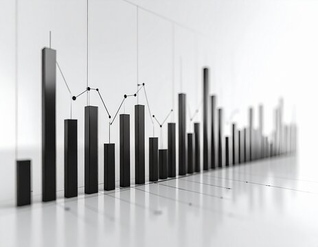 Black 3D Bar Graph with Data Points in Monochrome