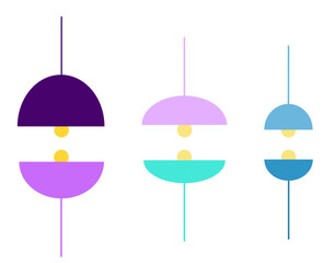 Semicircle lamps in large and small sizes, violet and turquoise colors