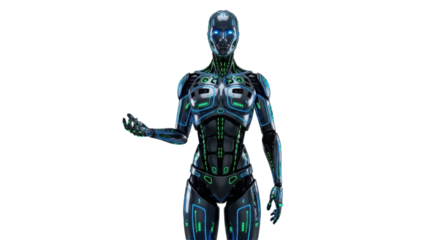 Futuristic humanoid robot with open hand isolated PNG with Transparent Background