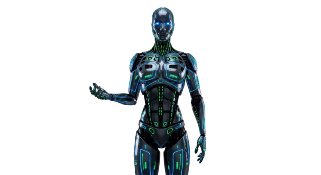 Futuristic humanoid robot with open hand isolated PNG with Transparent Background
