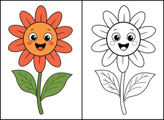 Cute Smiling Flower Coloring Page for Kids