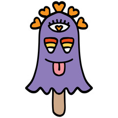 halloween Playful purple popsicle with a whimsical design in doodle color line style