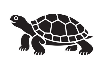 Black silhouette of a tortoise with a detailed shell pattern