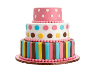 A colorful threetiered cake isolated on transparent background