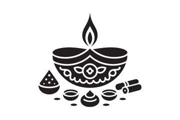 Diwali oil lamp with festive decorations