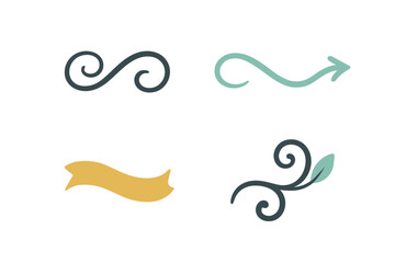 Collection of elegant decorative swirls, arrow, banner, and leaf design elements for graphic projects