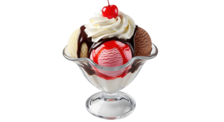 Ice cream sundae with cherry on top isolated PNG with Transparent Background