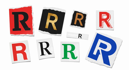 Ransom note alphabet letter R collection vector illustration