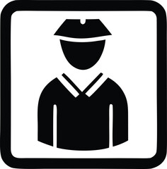 Stylized silhouette icon of a uniformed person with hat for security and service symbolism