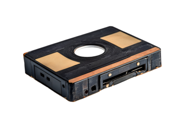 Close up of a vintage cassette tape mechanism isolated on transparent background