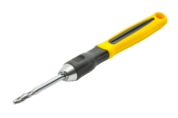 Handheld drill bit with yellow and black handle isolated on transparent background