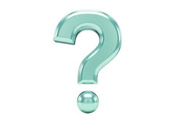 Shiny turquoise question mark isolated PNG, 3D rendering of a punctuation symbol for graphic design and educational use