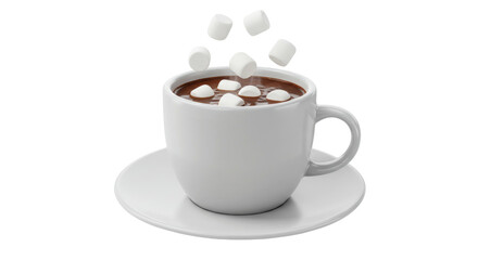 Hot chocolate with marshmallows PNG, isolated on white, a comforting winter beverage for cozy moments and sweet indulgence