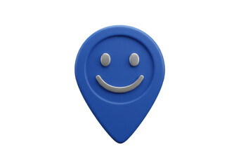 Blue map pointer with smiley face isolated PNG, location pin icon for navigation and travel apps on transparent background