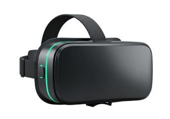 Black VR headset isolated on white, virtual reality glasses for gaming and entertainment PNG