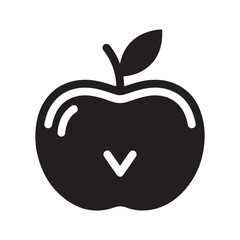 Minimalist Black Apple Glyph with Stem and Leaf Vector Design