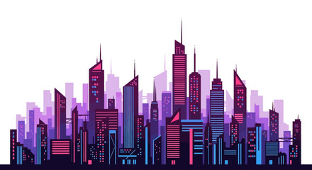 Obraz premium Vibrant city skyline illustration with modern skyscrapers in a dynamic, colorful gradient palette, capturing the essence of a bustling urban landscape