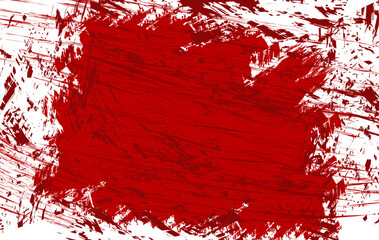 Abstract red paint splatter and grunge brush stroke background. High quality artistic texture with messy, bold red strokes on a clean white surface. Ideal for graphic design, digital artwork.