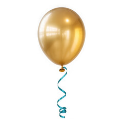  Golden balloon with confetti streamers isolated on transparent background
