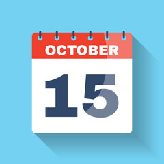 October 15 flat calendar icon with shadow