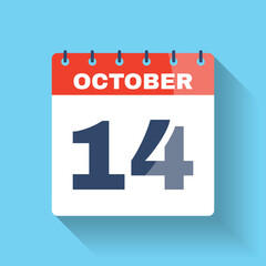 October 14 flat calendar icon with shadow