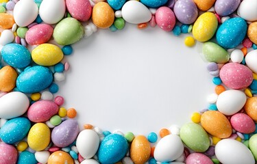 Fototapeta premium Oval Frame of Colorful Easter Egg Candies easter eggs
