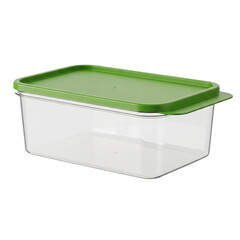 Clear Plastic Food Storage Container with Green Lid Mockup Kitchen Organization Meal Prep on transparent background