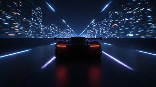 A futuristic car going jump hyperspeed time travel 2000000 km/h.