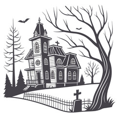 Haunted House Gothic Halloween Illustration
